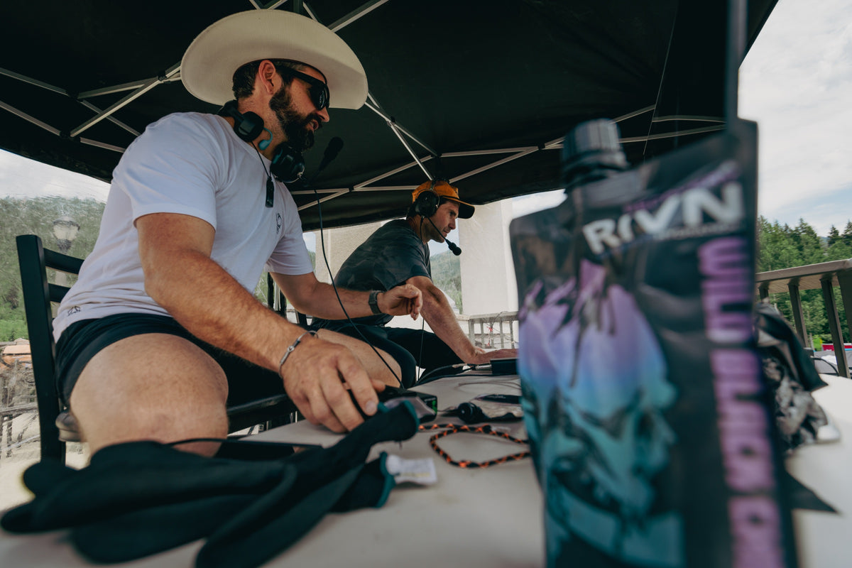 A RIVN pouch on the race desk during a Mountain States Cup round